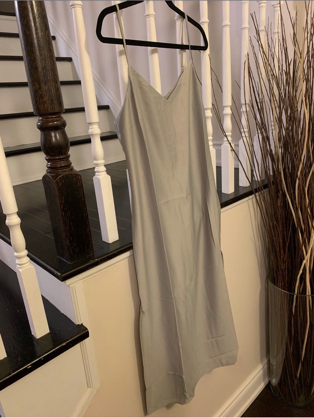 ILLA ILLA Satin Slip Maxi Dress in Light Gray